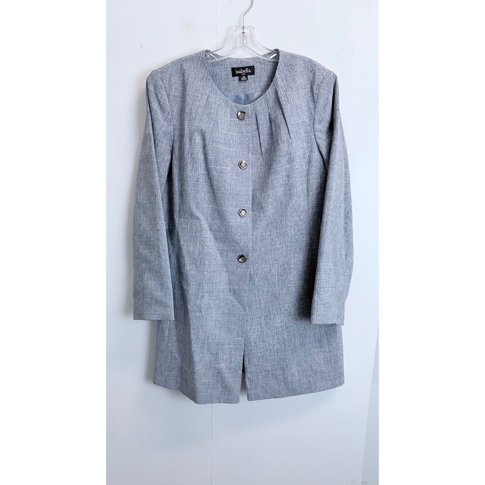 Isabella Suits Grey Collarless Longline Pleated Blazer Jacket Womens Size 12‎